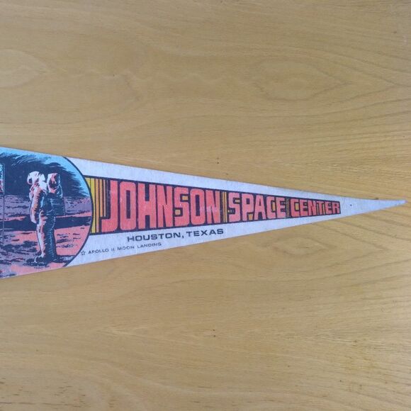 Vintage 60s Johnson Space Center Apollo 2 Moon Landing Pennant Flag - Picture 2 of 7